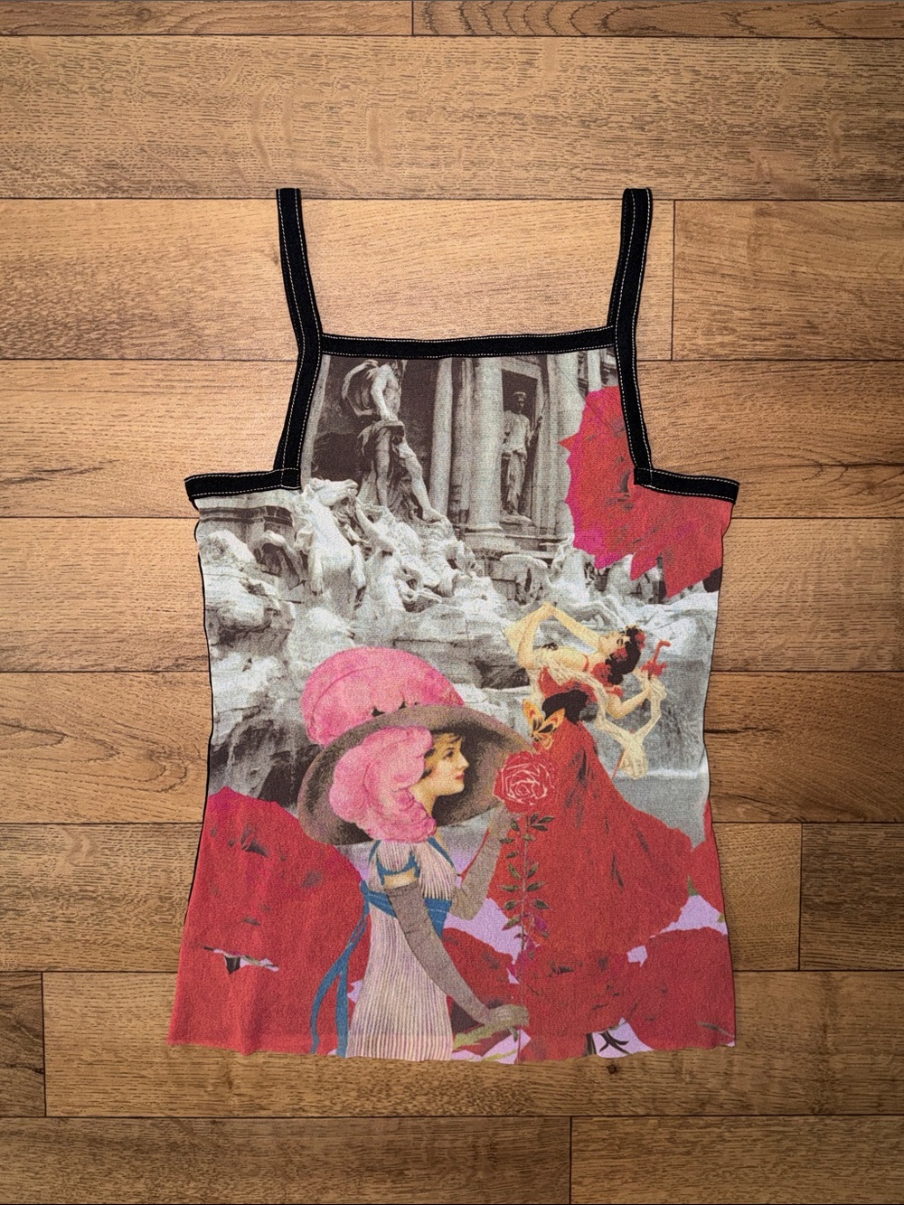 Y2K Bebe Moda Size Large Micro Mesh Tank Top W/ Women Romantic Made In USA 90s L